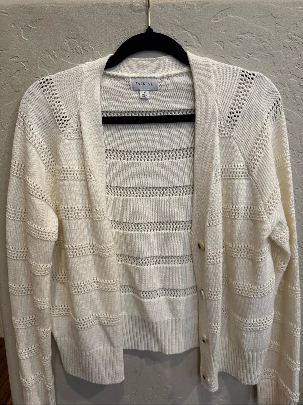 Evereve Ivory Open-Knit Button Cardigan